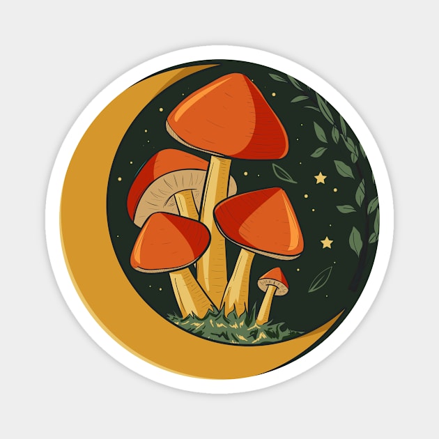 Dark Academia Aesthetic Mushroom Crescent Moon Magnet by Alex21